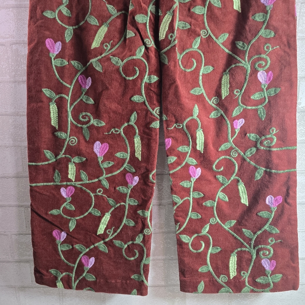 Samantha Pleet Sweet Pea Embroidered Plank Pants Wide Leg Sienna Brown Size 26/8 - Picture 10 of 15